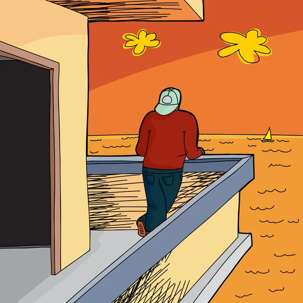 Person auf der Terrasse des Strandhauses — Stockvektor
