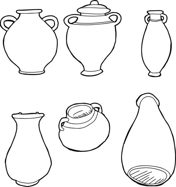 Outlined Greek Vases — Stock Vector