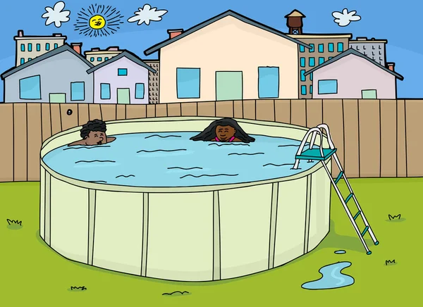 Lindos niños en la piscina — Vector de stock