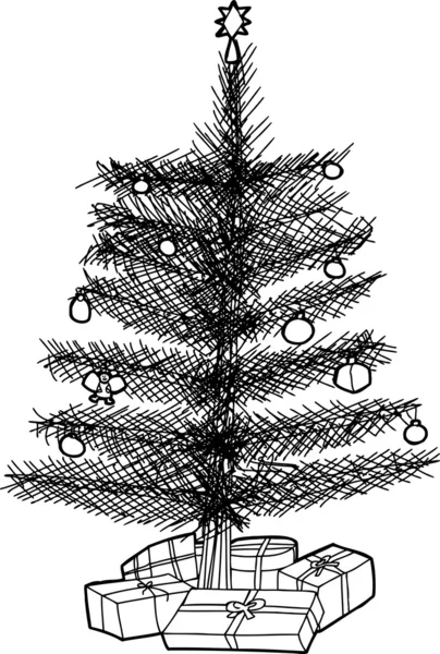 Julgran med gåvor kontur — Stock vektor