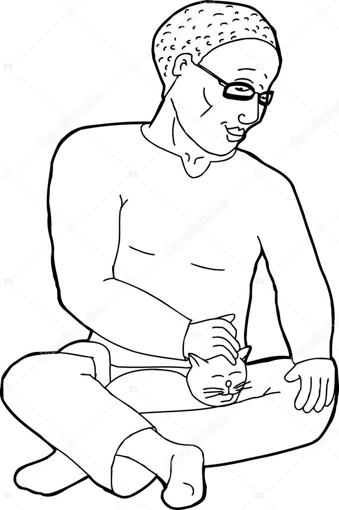 Outline of Man Petting Cat