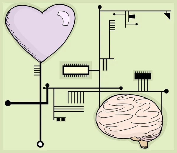 Circuitos de corazón y mente — Archivo Imágenes Vectoriales