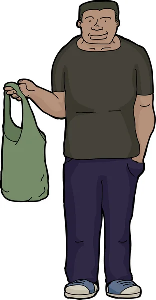 布の買い物袋を持つ男 — ストックベクタ