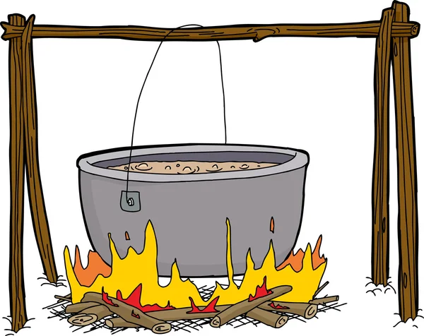 Kettle of Soup in Campfire — Stock Vector