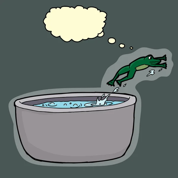 끓는 물 탈출 하는 개구리 — 스톡 벡터