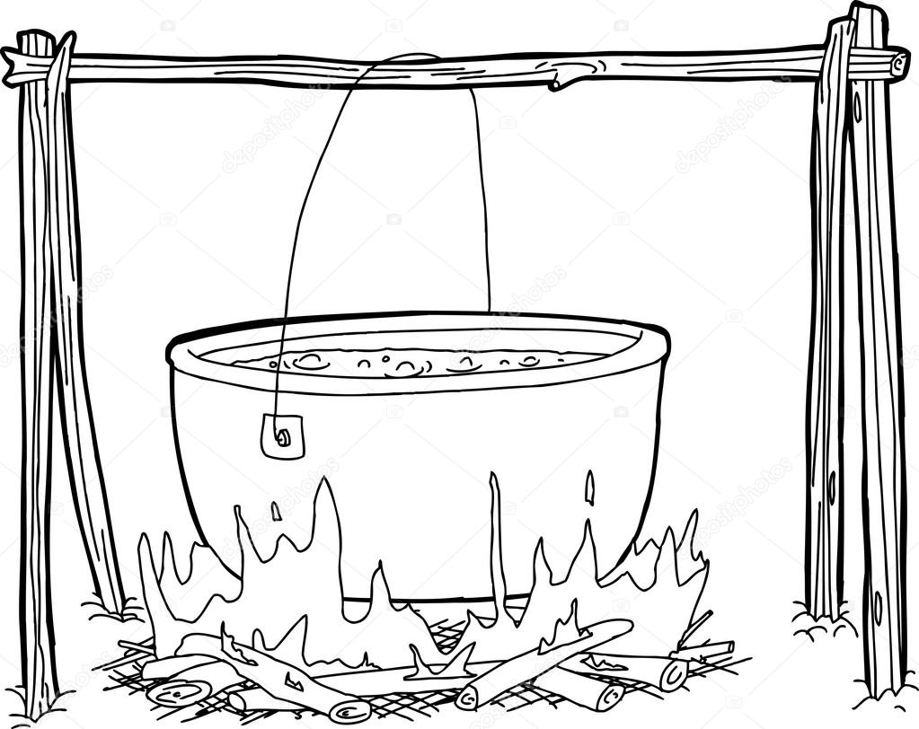 Outline of Kettle Over Campfire