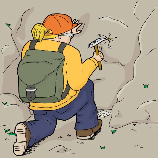 Geólogo ajoelhado usando cinzel — Vetor de Stock