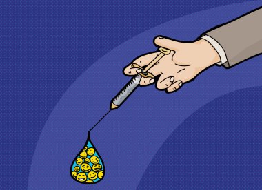 El ile gülümseyen yüzler şırınga tutarak