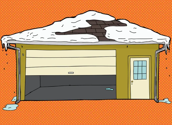 Puerta de garaje rota con nieve — Vector de stock