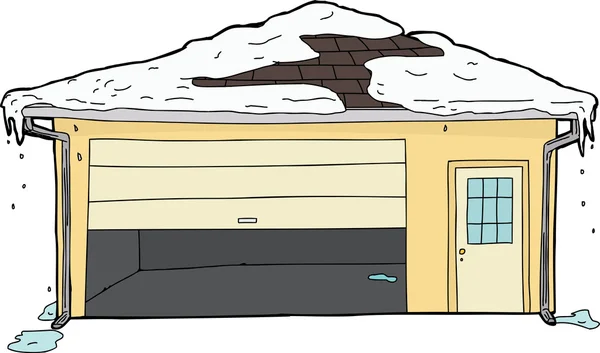 Isolierte Garage mit klemmender Tür und Schnee — Stockvektor