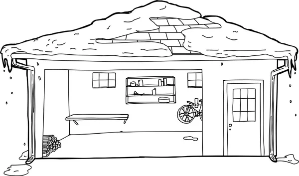 Aperçu du garage avec neige sur le toit — Image vectorielle