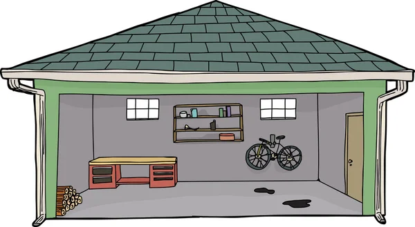 Geïsoleerde Open Garage met fiets — Stockvector