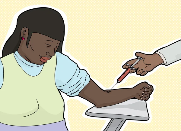 Calma mujer consiguiendo análisis de sangre — Vector de stock