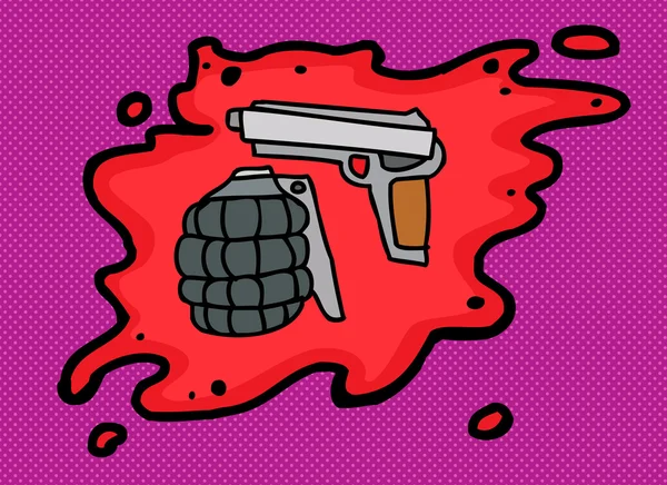 枪和手榴弹血液中 — 图库矢量图片