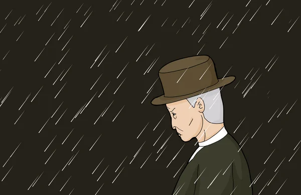 Un homme sérieux sous la pluie — Image vectorielle