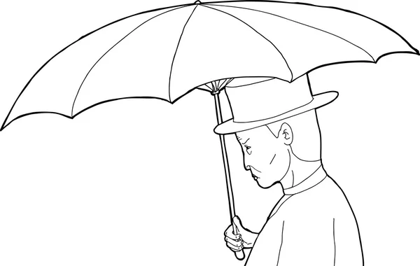 Outline of Man with Umbrella — Stock Vector