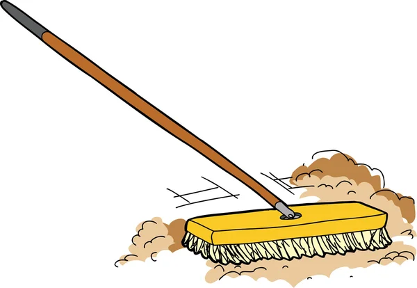 Cartoon Push Broom Sweeping — Stock Vector