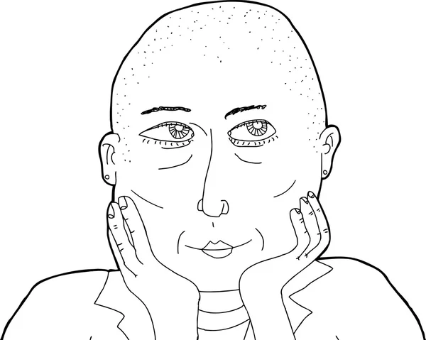 Skissera av tänkande skallig kvinna — Stock vektor