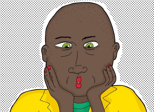 Mujer negra calva con ojos verdes — Vector de stock