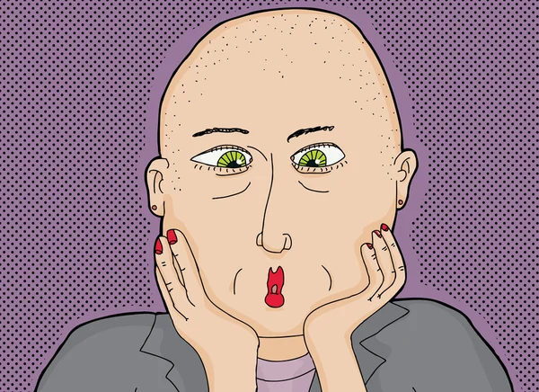 Señora calva con ojos verdes — Vector de stock