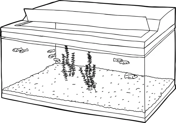 Skissera av öppet akvarium med fiskar — Stock vektor