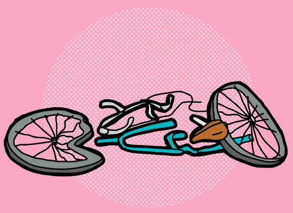 Bicicleta esmagada sobre rosa —  Vetores de Stock