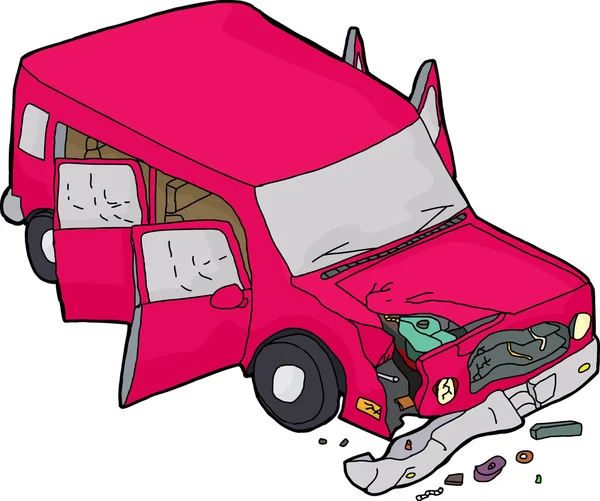 Pinkfarbener Geländewagen mit offenen Türen und Schäden — Stockvektor