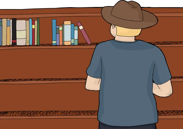 Person im Hut blättert in Büchern — Stockvektor