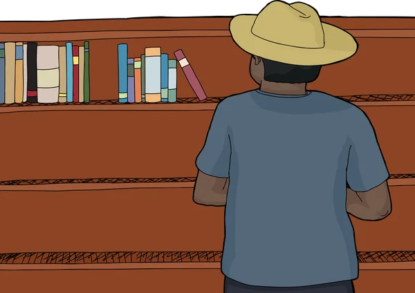 Mann mit Hut blättert in Büchern — Stockvektor