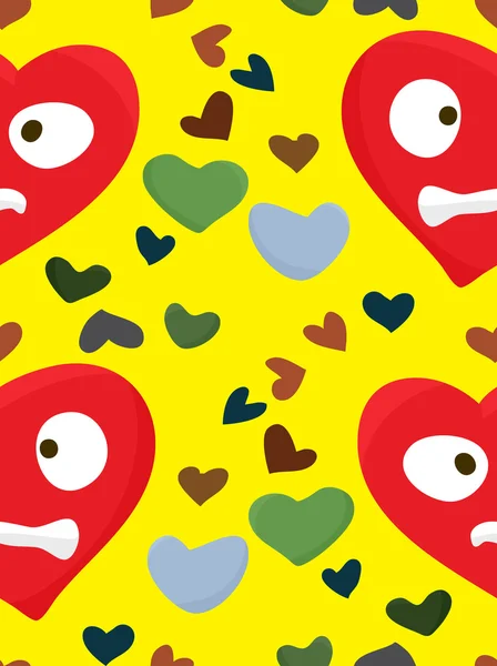 Red Upset Heart Face Pattern — Stock Vector