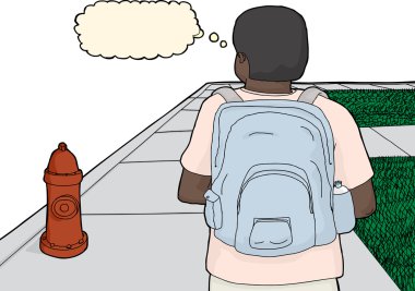 Kaldırımda yürüyen öğrenci