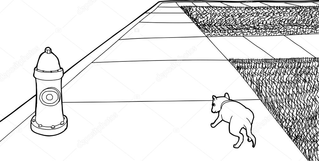 Outline of Single Puppy on Sidewalk