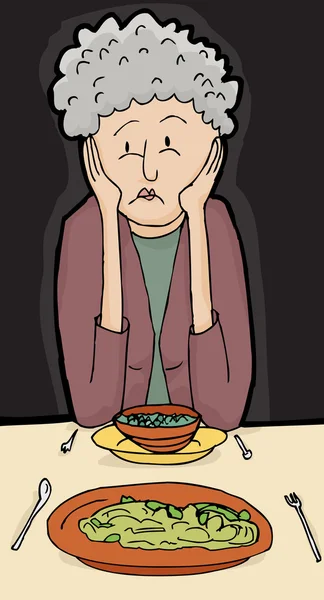 Femme âgée ayant un dîner pour deux — Image vectorielle