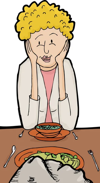 Bouclé blonde dame manger avec rock — Image vectorielle