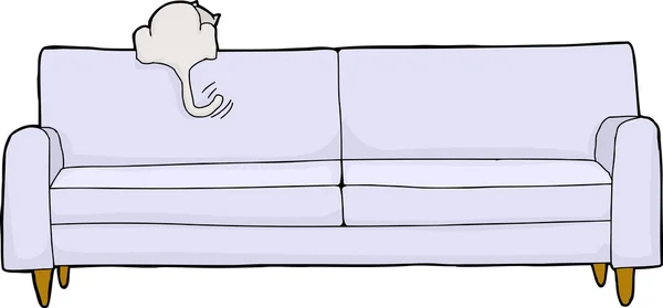 Emocionado gato blanco en el sofá — Vector de stock