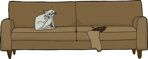 Chat griffant sur canapé endommagé — Image vectorielle