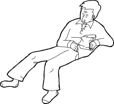 Outlined Sleeping Person with Snack clipart