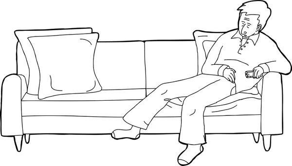 Adulto dormido con televisor remoto — Vector de stock