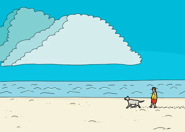 Deniz kıyısı, erkek yürüyen köpek — Stok Vektör