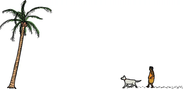 Mężczyzna na białym tle, pies i palmy — Wektor stockowy