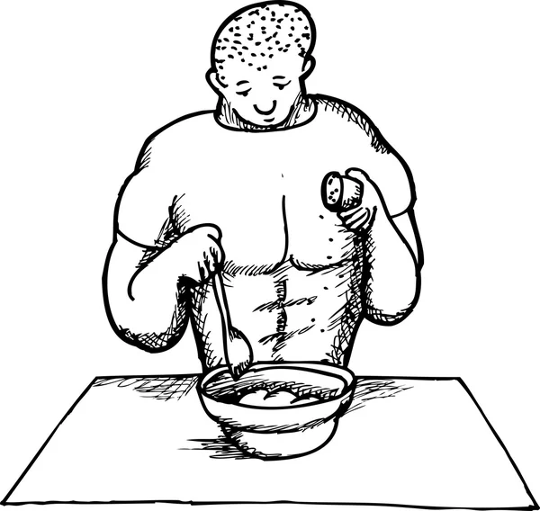 Skissera av stark man matlagning — Stock vektor