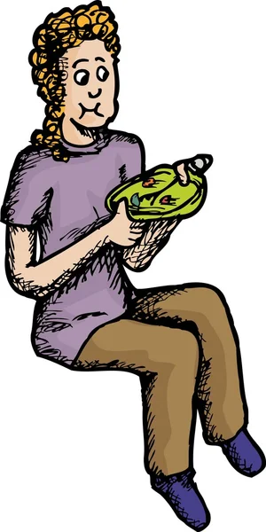 Dziewczynka jedzenie i siedzi — Wektor stockowy