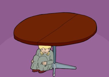 Scared Girl Under Table clipart
