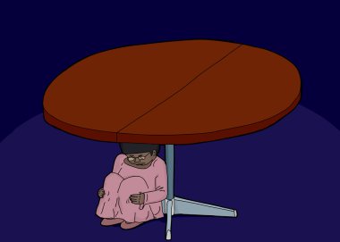 Scared Girl Hiding Under Table clipart