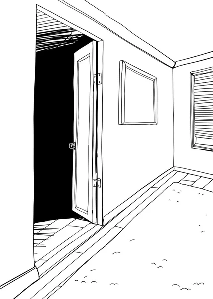 Chambre avec stores et meubles contour — Image vectorielle