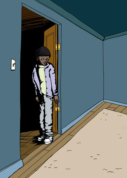 Young Teen Standing in Doorway — Stock Vector
