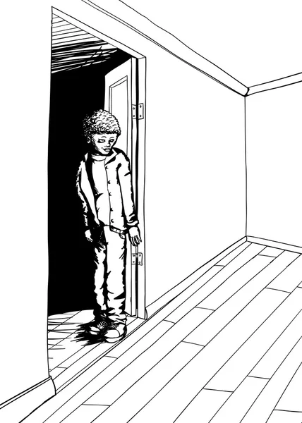 Umriss eines grinsenden Teenagers im leeren Raum — Stockvektor