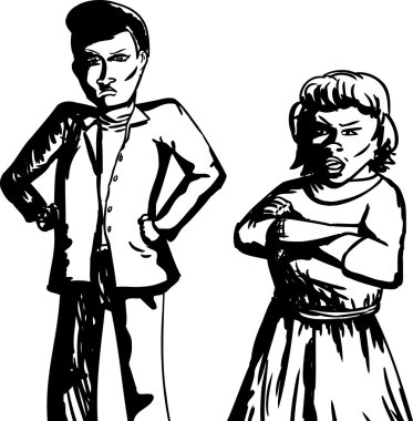 Annoyed Hispanic Adults Outline clipart