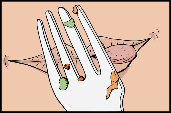 Garfo e lambendo lábios desenhos animados —  Vetores de Stock