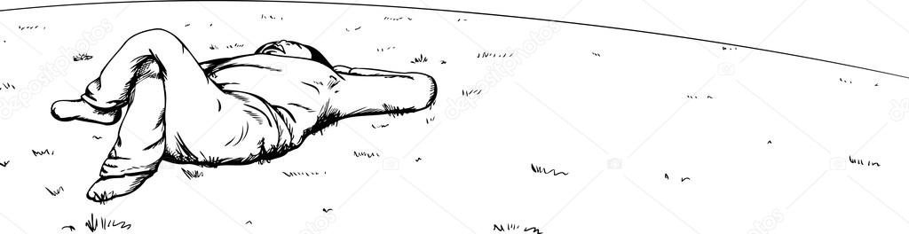 Outlined Man Napping on Hill